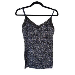 Express Womens Sleeveless Lace Trim Cami Top - Size S - Blue & Black Floral Desi